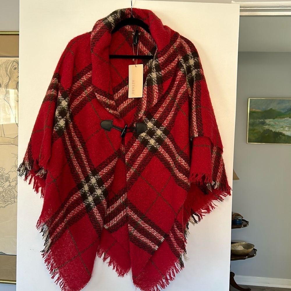 Soft and warm cozy red plaid wrap, perfect for venturing out on cold days!